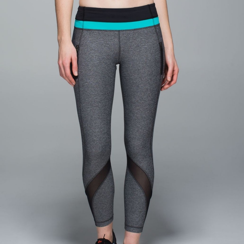 EUC💎 Lululemon Inspire Tight II (Mesh)Heathered Black/Black/Blue Tropics SIZE 6